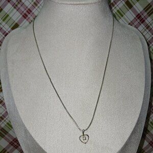 Silver Tone Heart Pendant Necklace Vintage Costume Jewelry #99